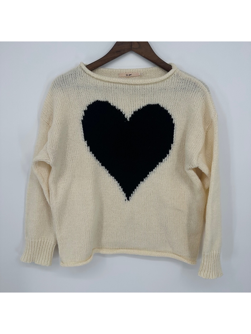 Oversized Heart Graphic Knit Sweater Girlhood Core Ivory Black Mi Ami Preppy XS